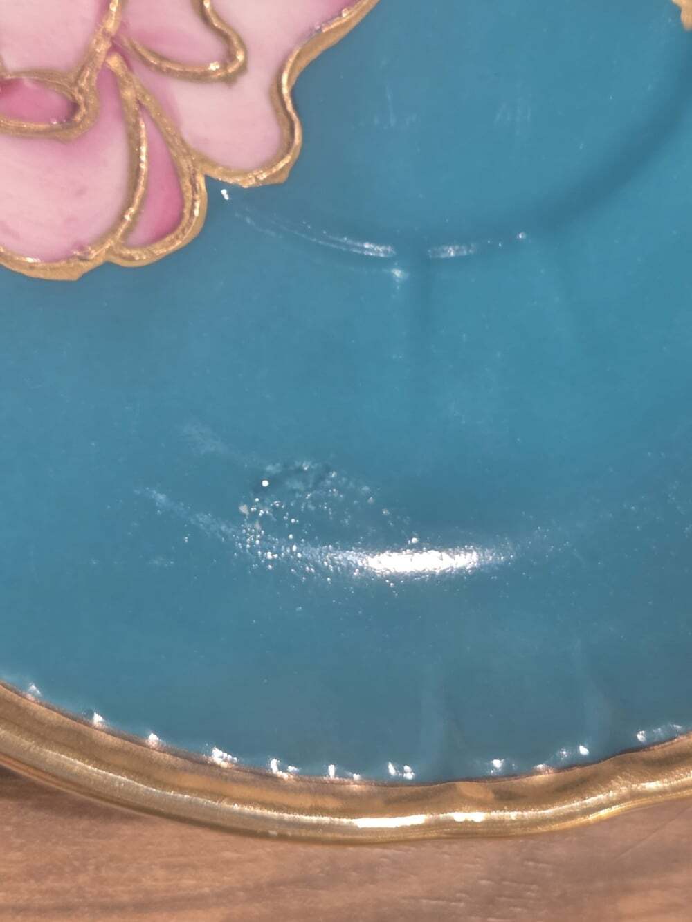 Vtg Japanese Turquoise & Gold Teacup Saucer Set Raised Pink Rose - Picture 11 of 12
